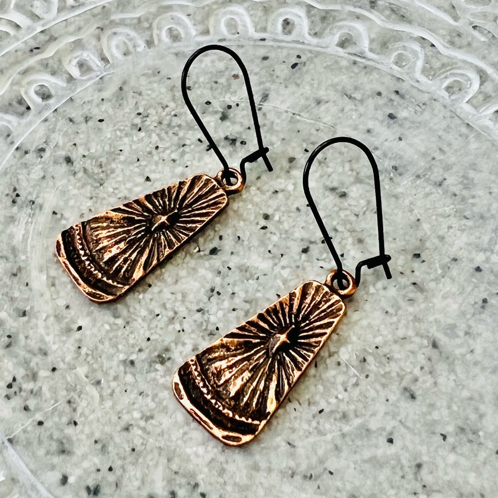 Etched Copper Earrings, Handmade by Wandering Bunny LLC
